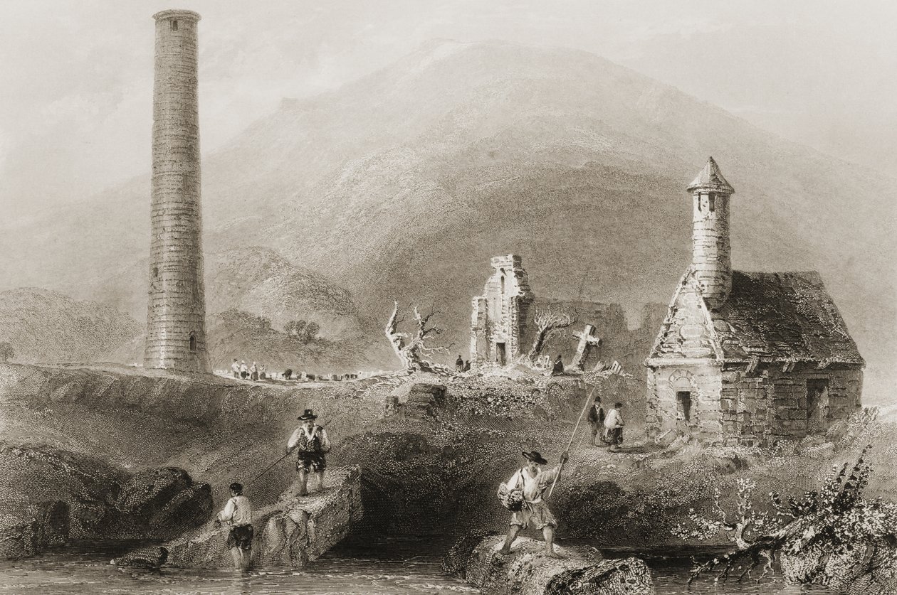 Die Ruinen von Glendalough, County Wicklow, Irland, aus 