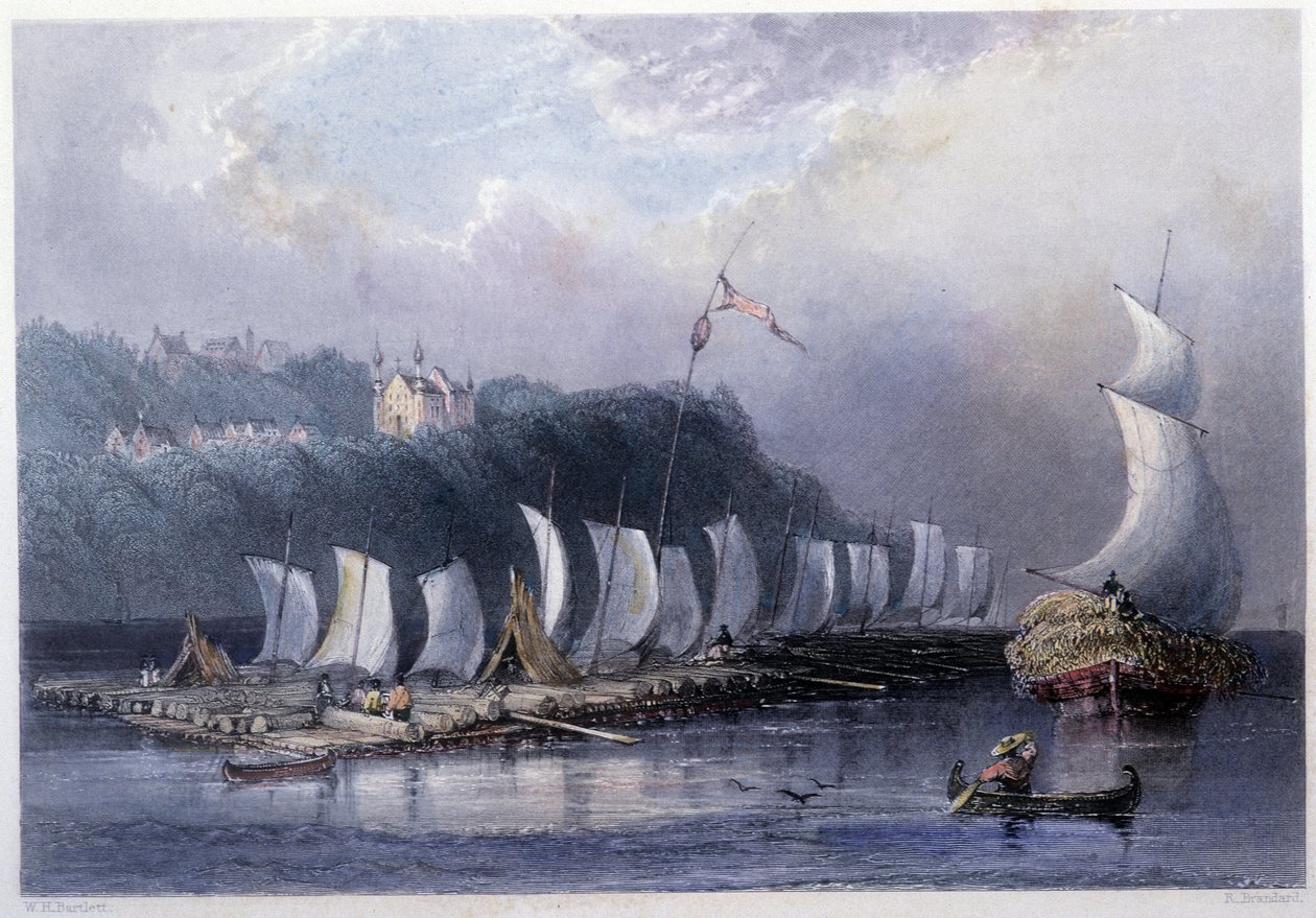 Holztransport auf dem St. Laurent zum Cap Santé - in „Canadian scenery illustrated“ von Bartlett W. H. von William Henry Bartlett