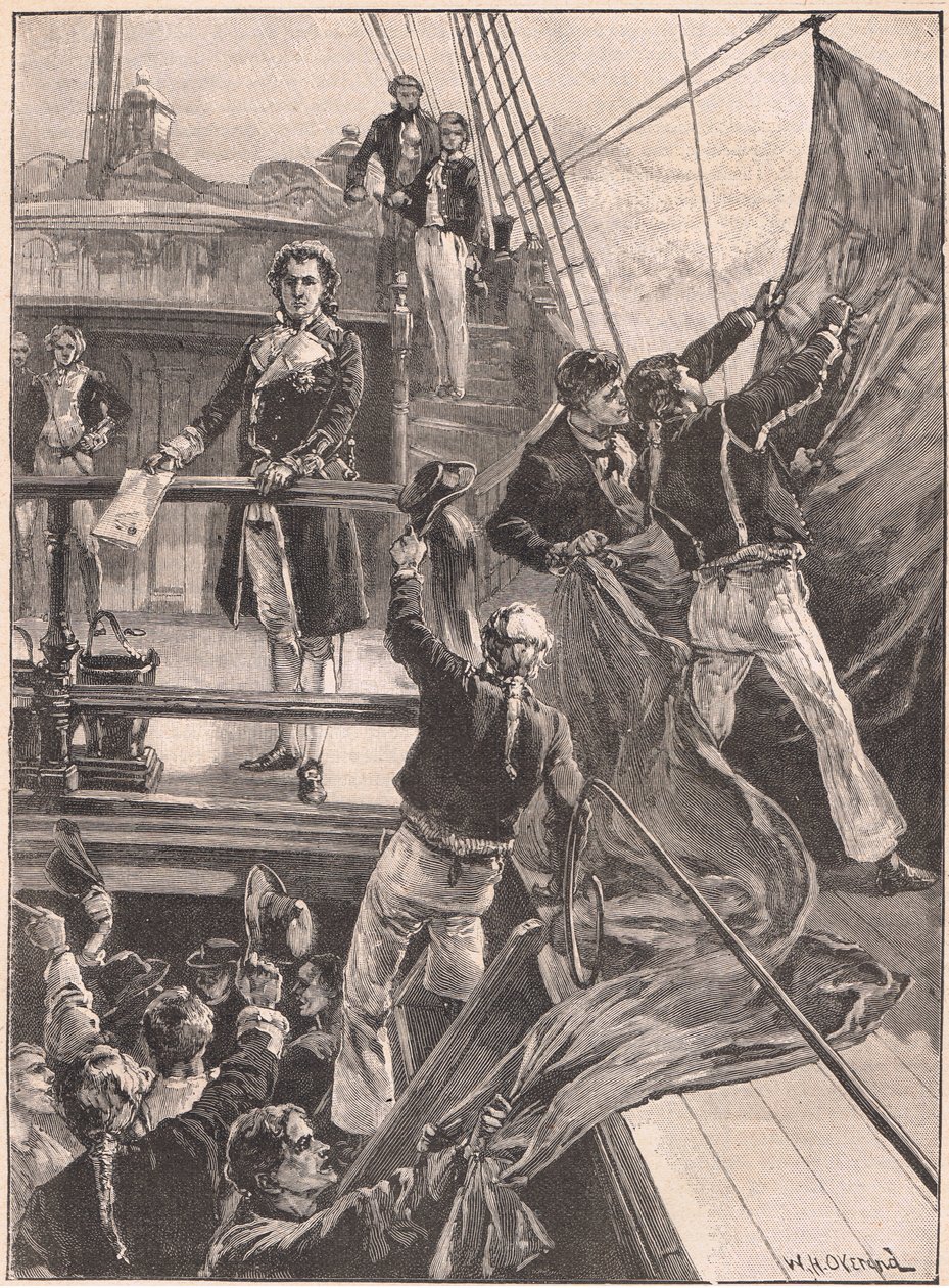 Die Meuterei in Spithead: das Einholen der roten Flagge, 1797 von William Heysham Overend