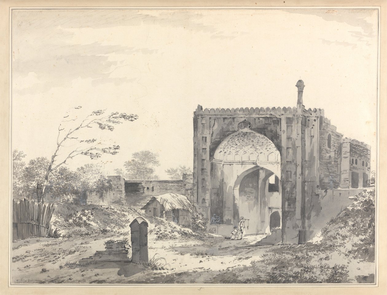 Ein Blick auf das Tor des Karawanserei in Raje Mahel [Rajmahal] von William Hodges