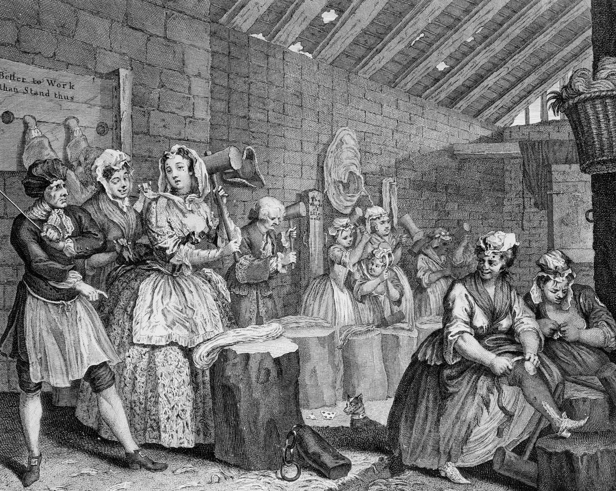 Der Lebensweg einer Dirne, Platte IV, Szene in Bridewell von William Hogarth