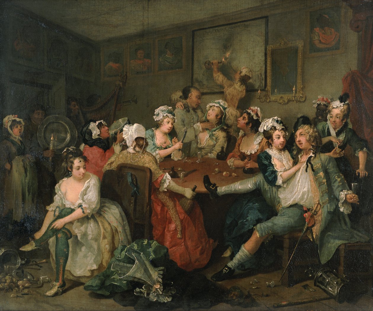 Der Lebensweg eines Wüstlings III: Der Wüstling in der Rose-Taverne von William Hogarth