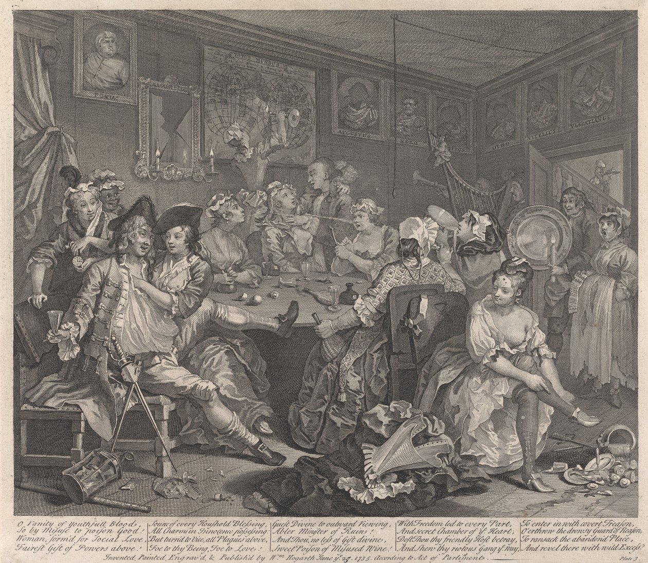 Der Werdegang eines Wüstlings, Tafel 3: Er schwelgt von William Hogarth