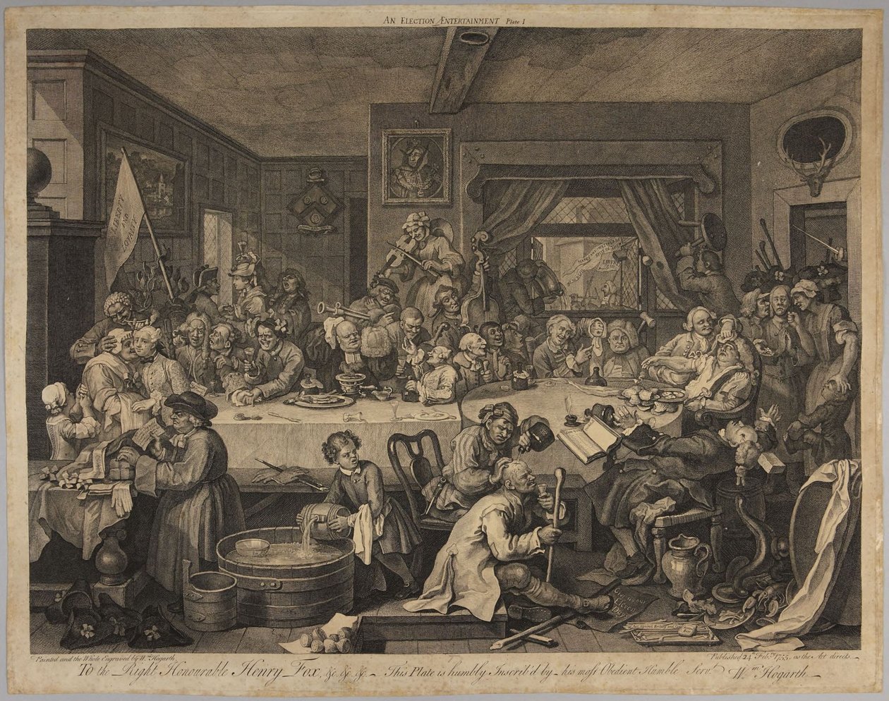 Ein Wahlvergnügen, Platte 1 aus der Serie Vier Drucke einer Wahl von William Hogarth