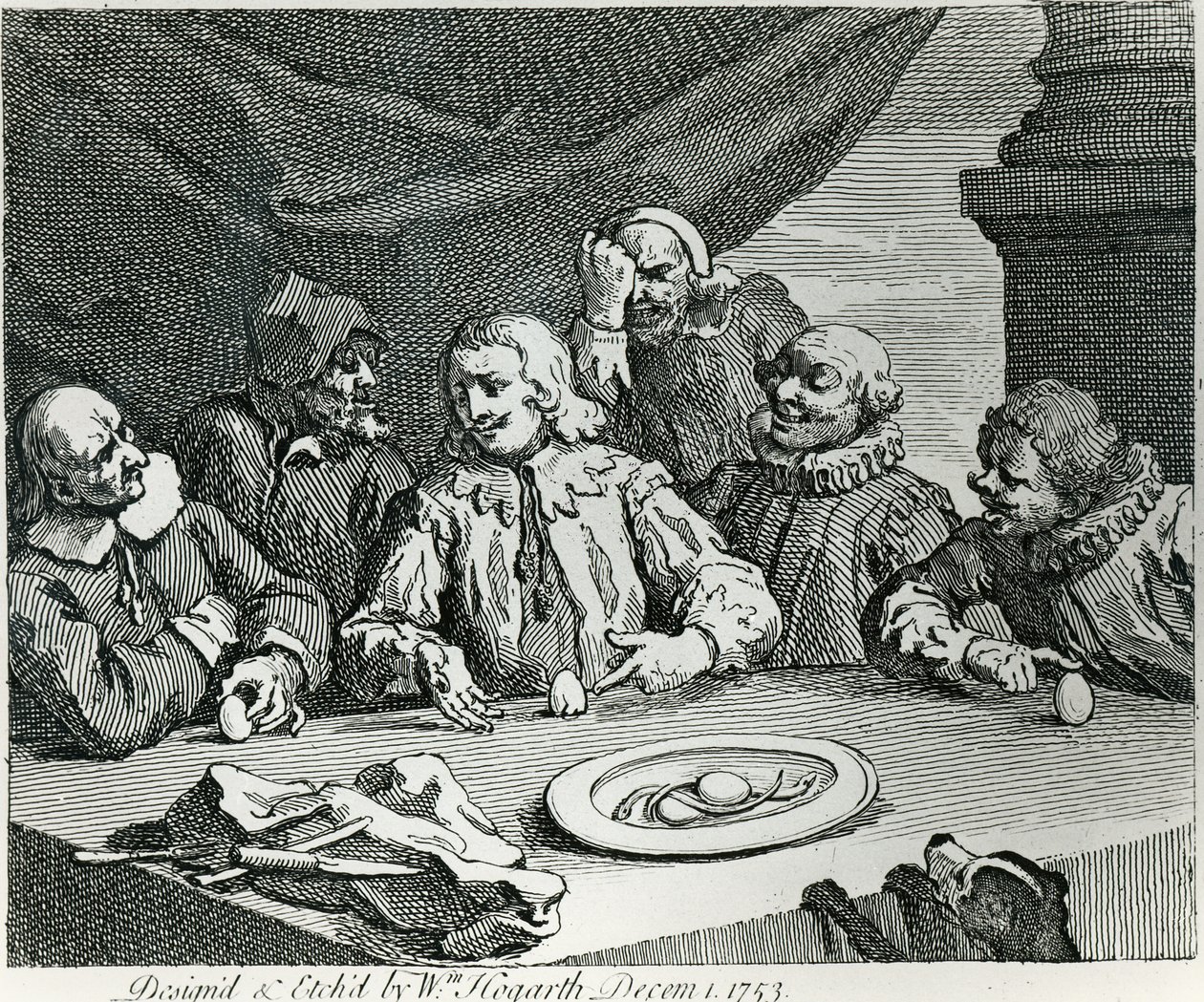 Kolumbus bricht das Ei, 1753 von William Hogarth