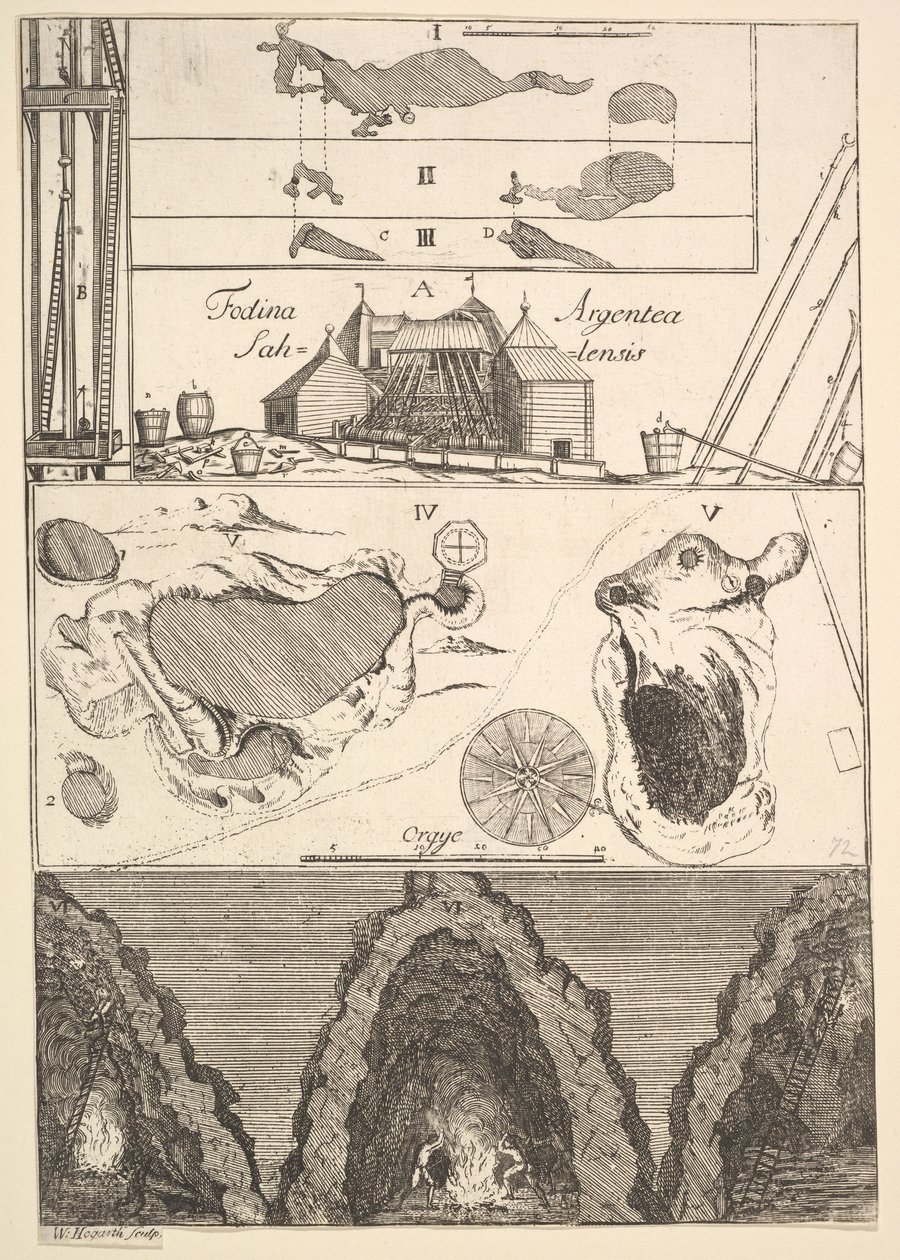 Fodina argentea Sahlensis - Eine Silbermine in Sala - I aus Aubry de La Mottrayes Reise von William Hogarth