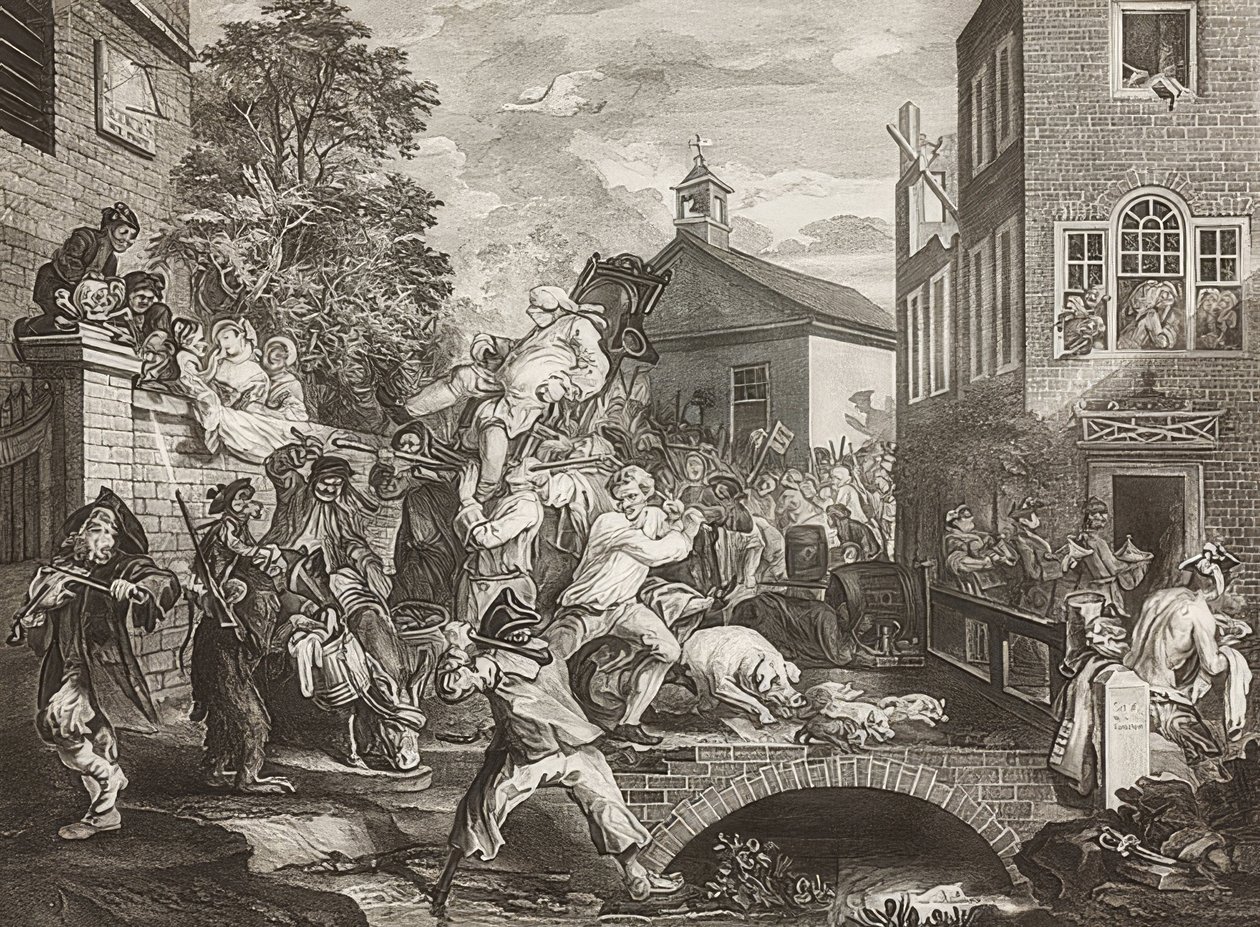 Die Parlamentswahlen. Blatt 4: Der Triumphzug der Abgeordneten von William Hogarth