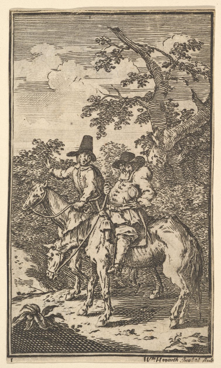 Hudibras zieht aus Siebzehn kleine Illustrationen für Samuel Butlers Hudibras, no..., 1721-26 von William Hogarth
