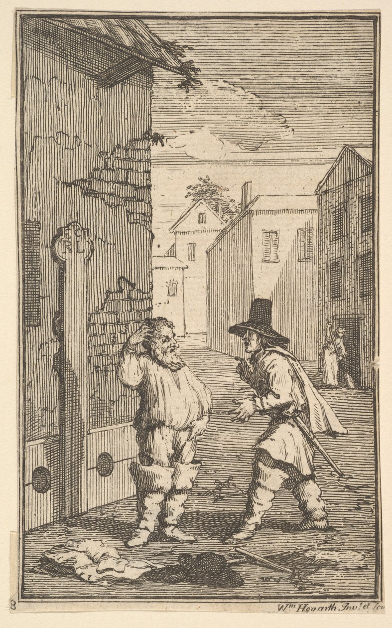 Hudubras und Ralpho streiten Siebzehn kleine Illustrationen für Samuel Butlers Hudibr..., 1721-26 von William Hogarth