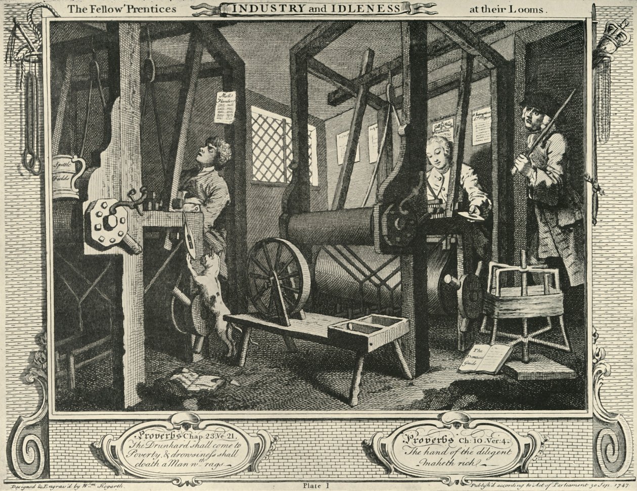 Innenraum einer Weberwerkstatt, 1747, 1925 von William Hogarth