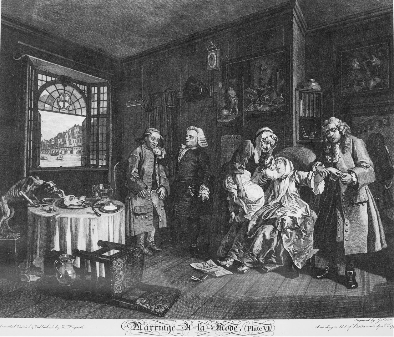 Die Modeehe, Platte 6, (Der Tod der Gräfin) von William Hogarth