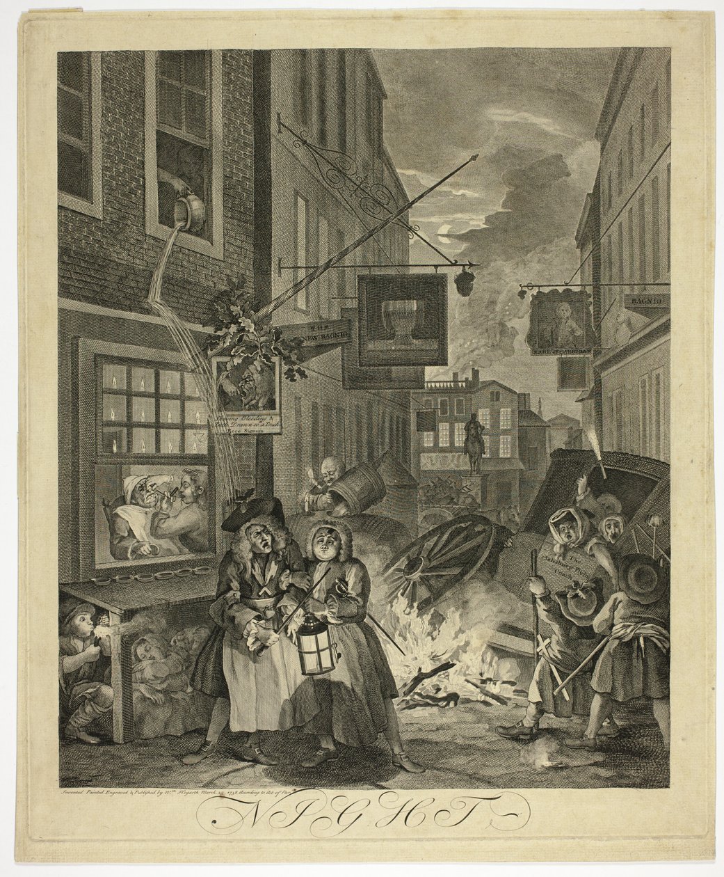 Nacht, Platte vier aus Die vier Tageszeiten von William Hogarth