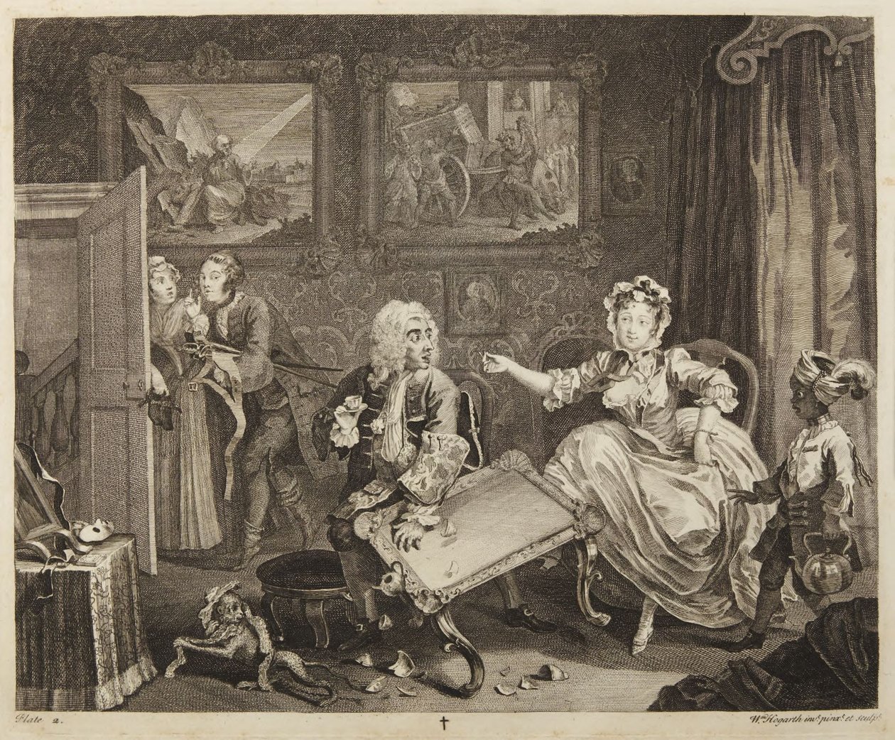 Tafel 2 aus der Serie „Der Lebensweg einer Hure“ von William Hogarth