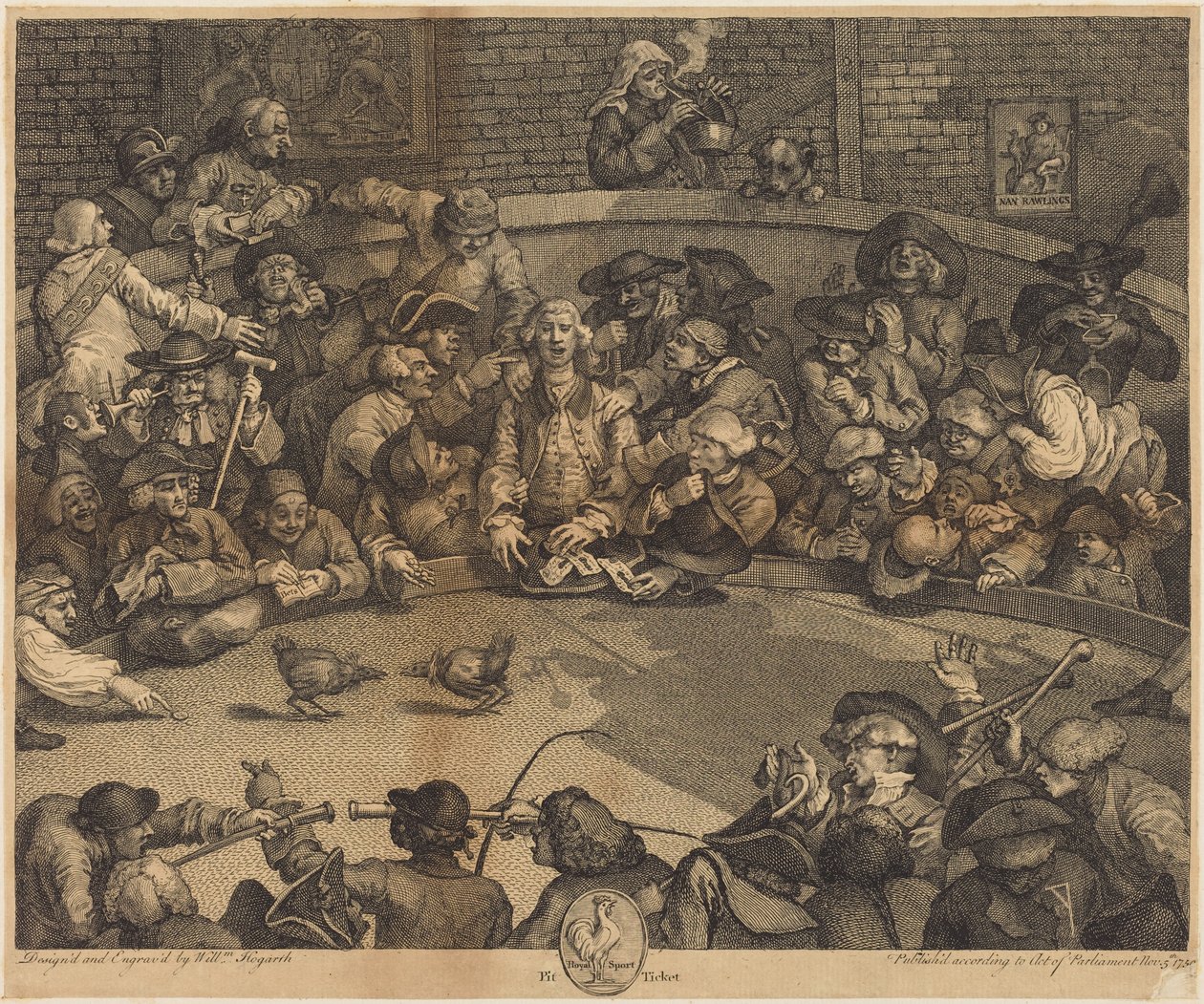Die Hahnenkampfarena von William Hogarth