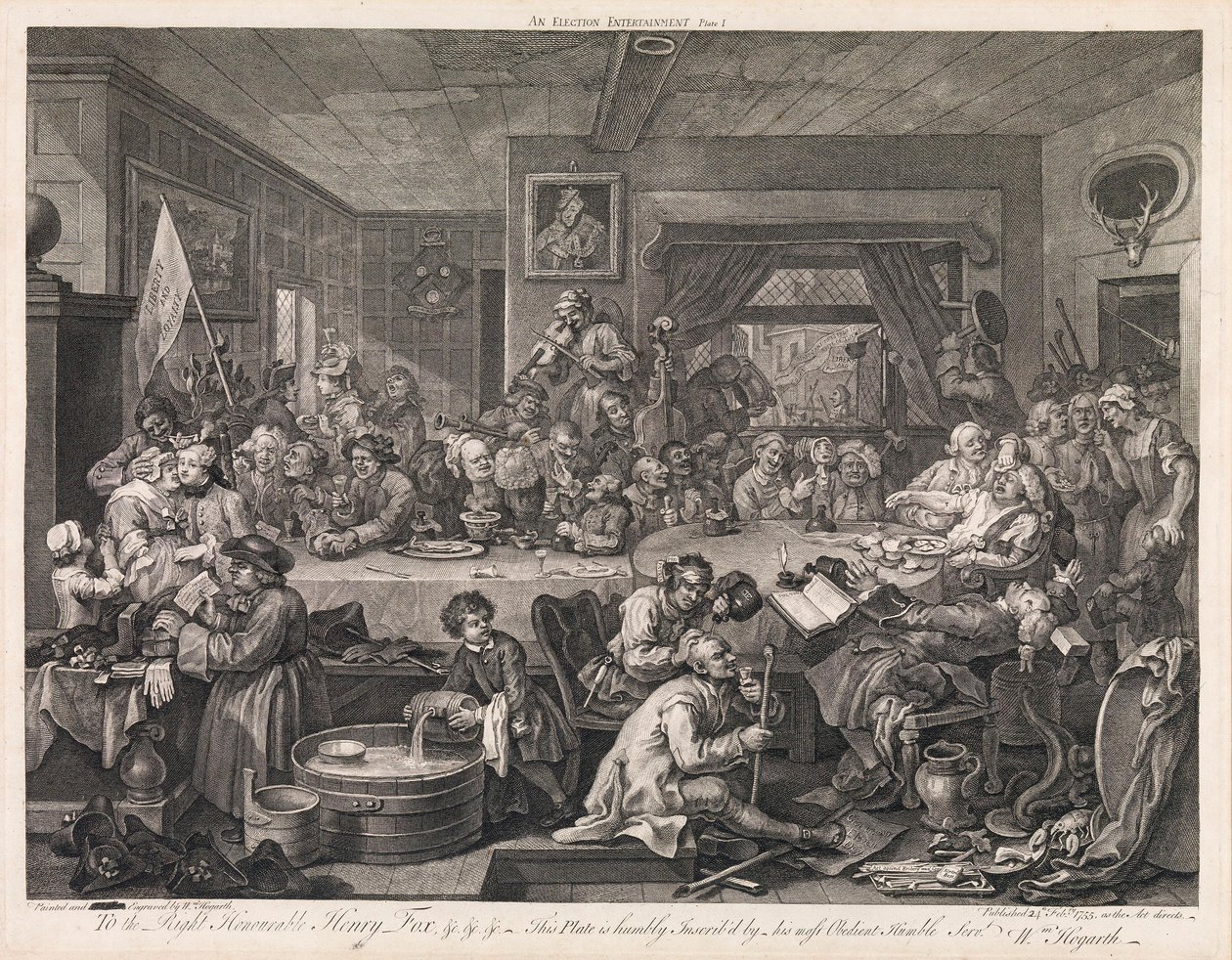 Die Wahl, Tafel 1: „Ein Wahlbankett“ von William Hogarth