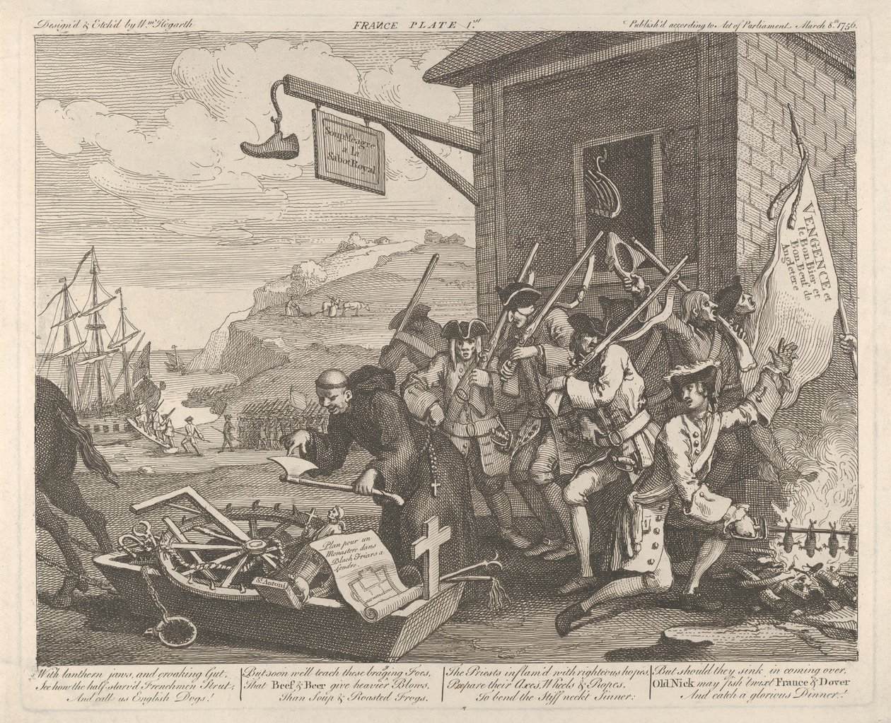 Die Invasion, Platte 1: Frankreich von William Hogarth