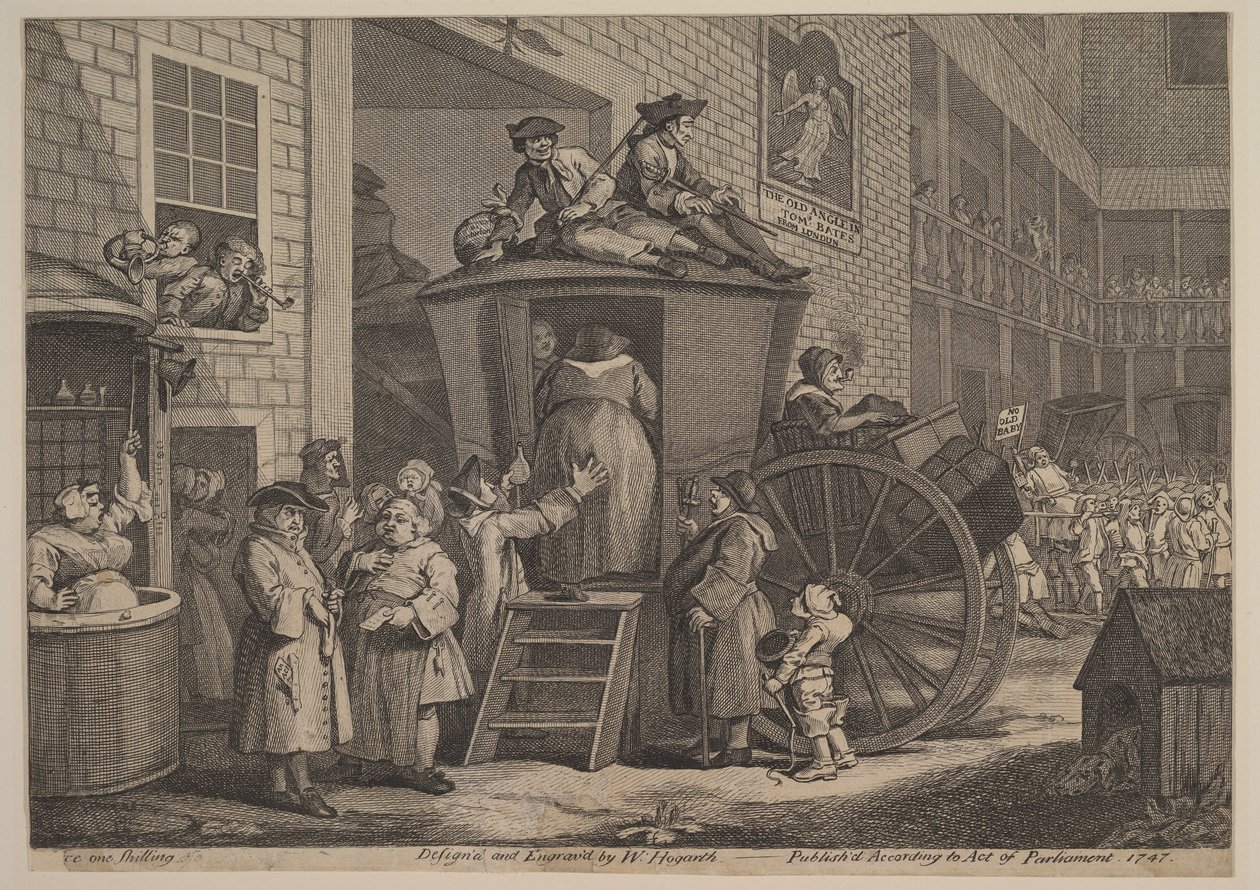 Die Postkutsche oder Der Hof des Landgasthofs, 1747 von William Hogarth