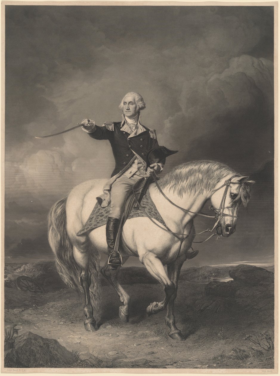 George Washington zu Pferd von William Holl II after John Faed