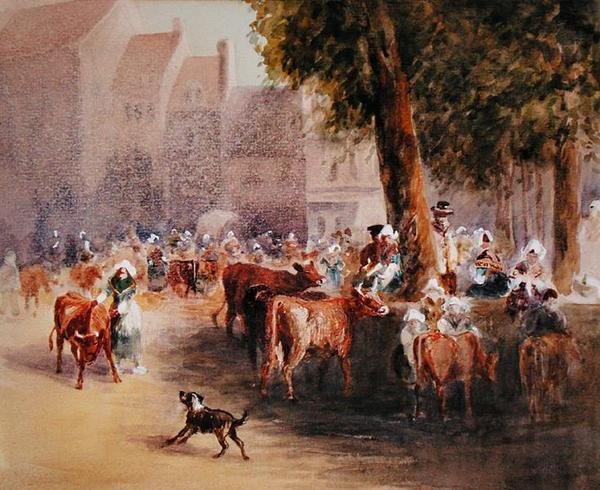 Früher Morgen auf dem Dorfviehmarkt von William Hunt