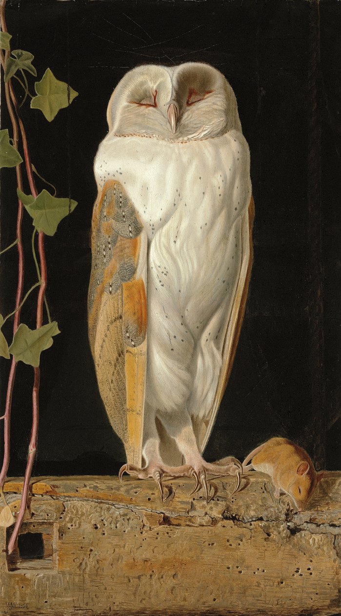 Die weiße Eule: "Allein und seine fünf Sinne wärmend, sitzt die weiße Eule im Glockenturm", 1856 von William J. Webbe