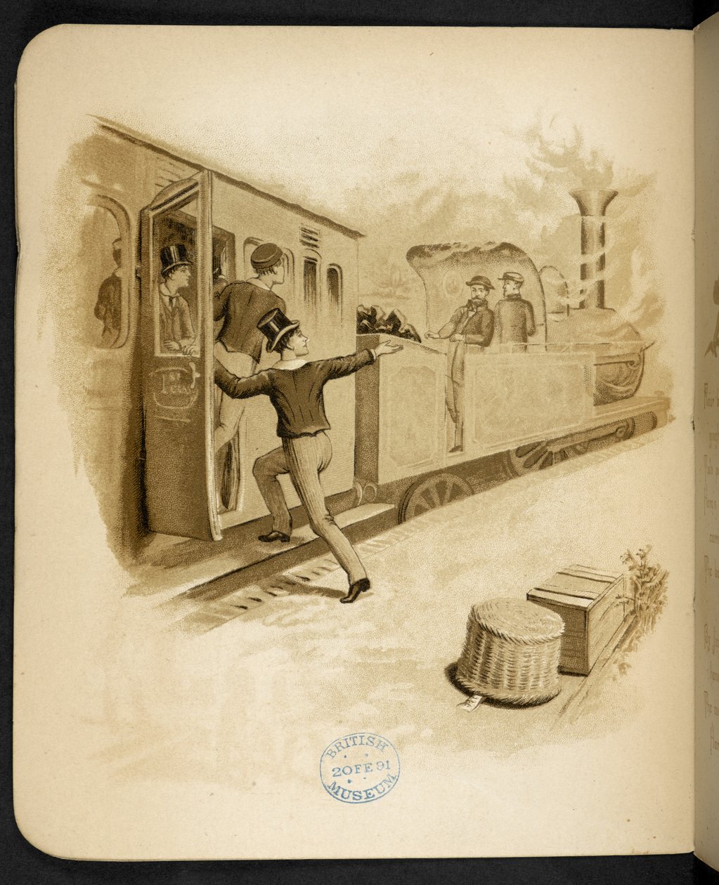 Einsteigen in einen Dampfzug. Der Feiertagszug: ein Lied von Dulce Domum ... Illustriert von W. J. Webb. Frederick Langbridge, London, 1891 von William J. Webbe or Webb