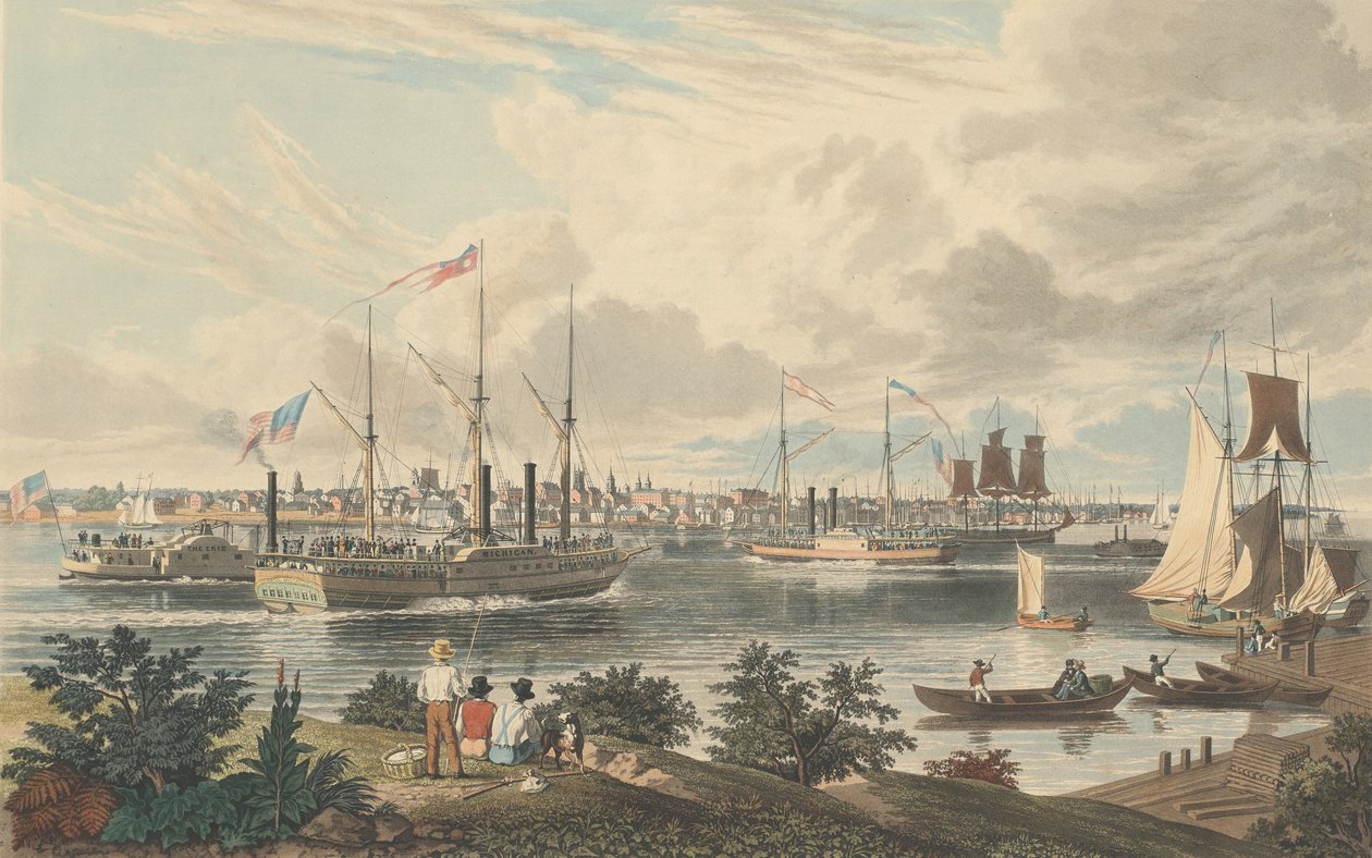 Stadt Detroit, Michigan: Von der kanadischen Küste in der Nähe der Fähre, veröffentlicht 1837 von William James Bennett