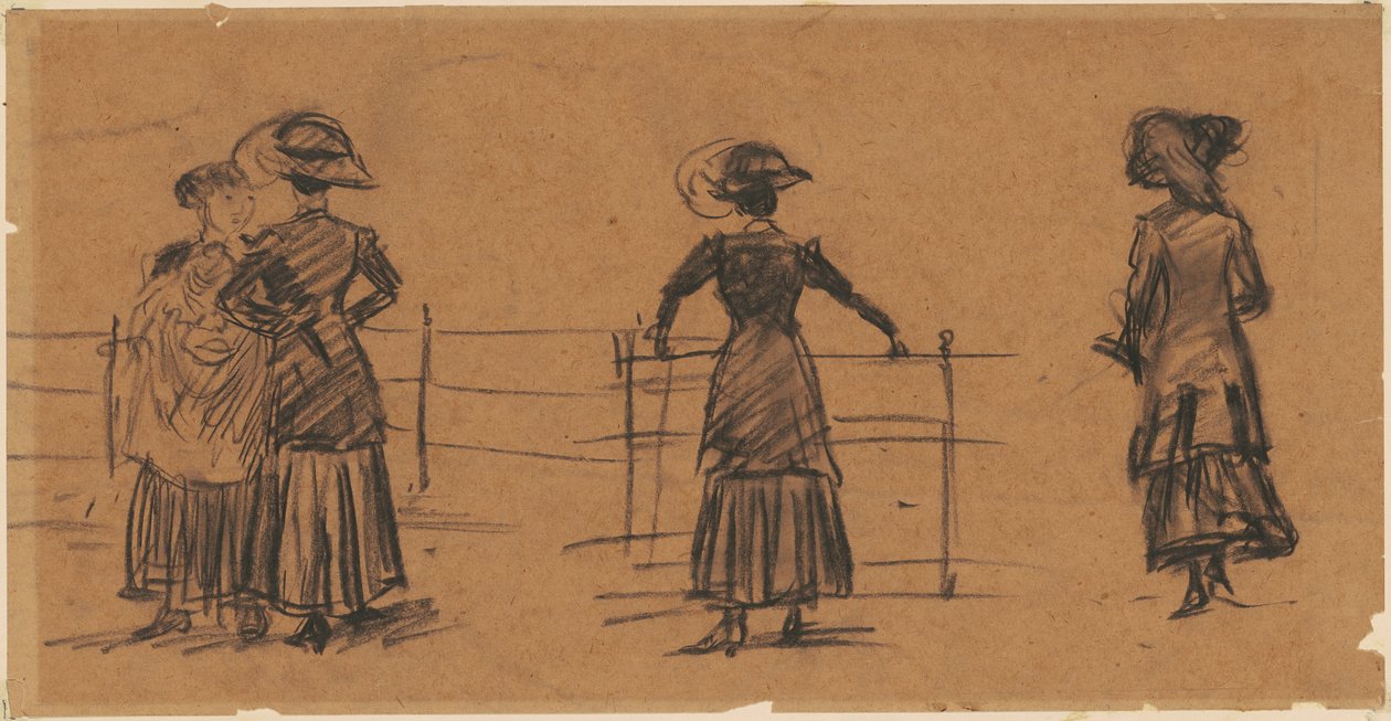 Studien von Frauen am Parkgeländer von William James Glackens