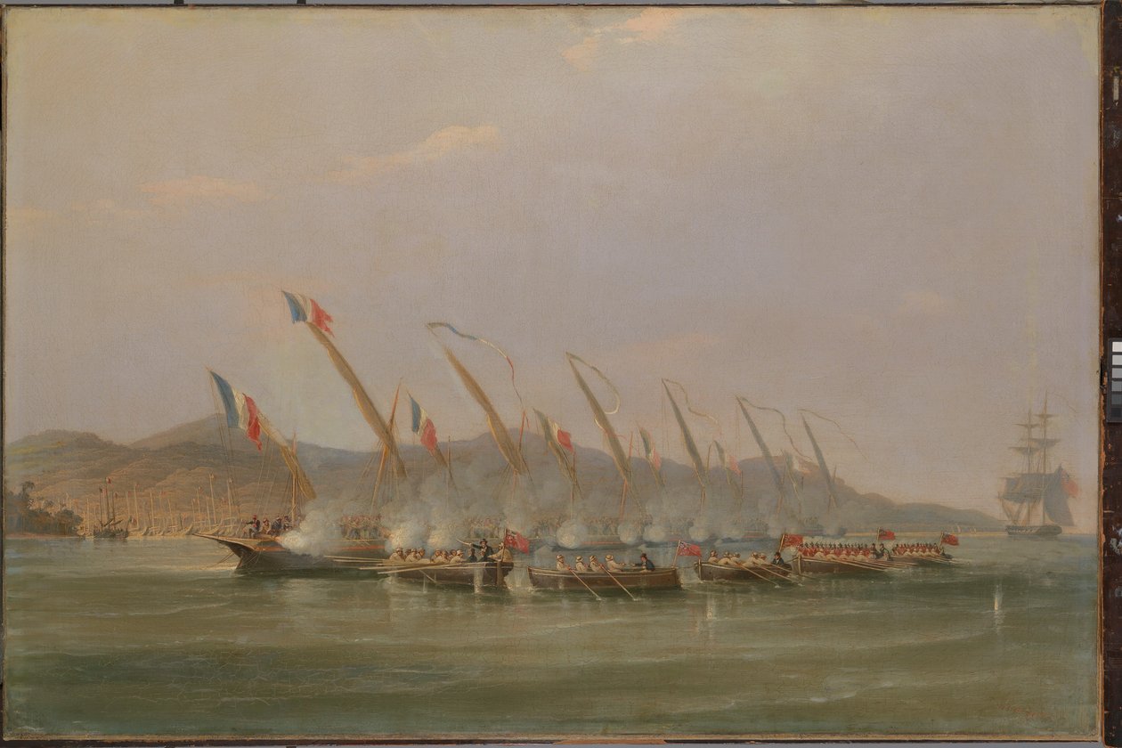Kapitän Robert Maunsell erobert französische Kanonenboote vor Java, Juli 1811 von William John Huggins