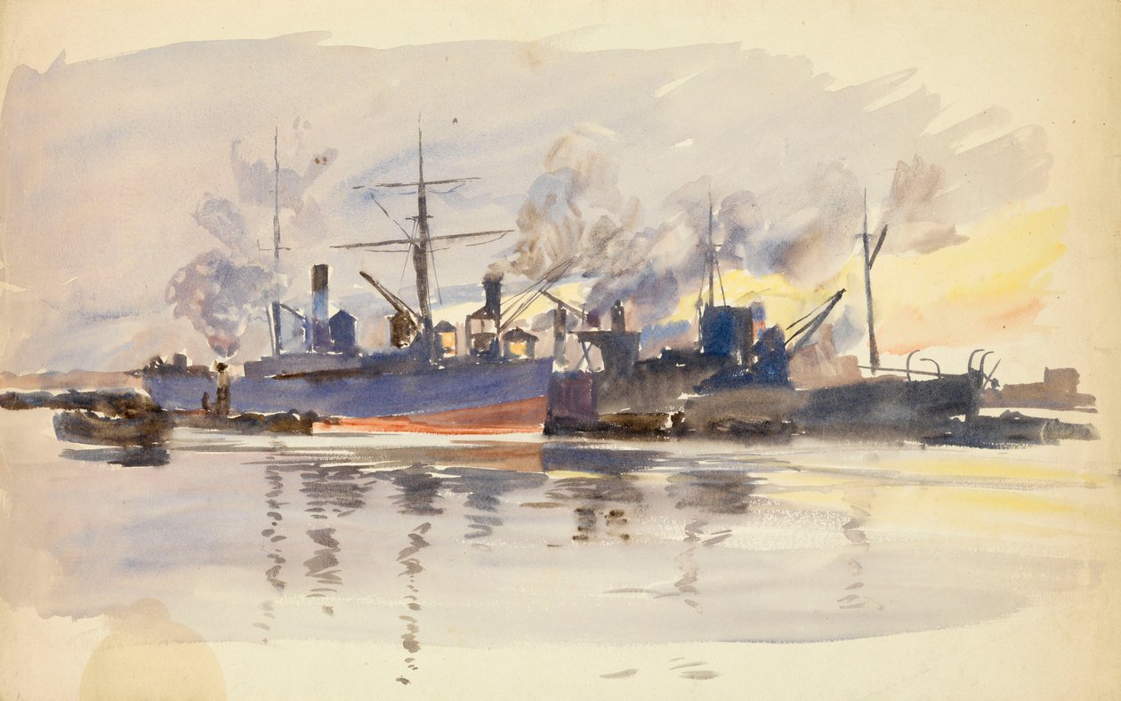 Skizze von Handelsschiffen im Hafen, spätes 19. bis frühes 20. Jahrhundert von William Lionel Wyllie