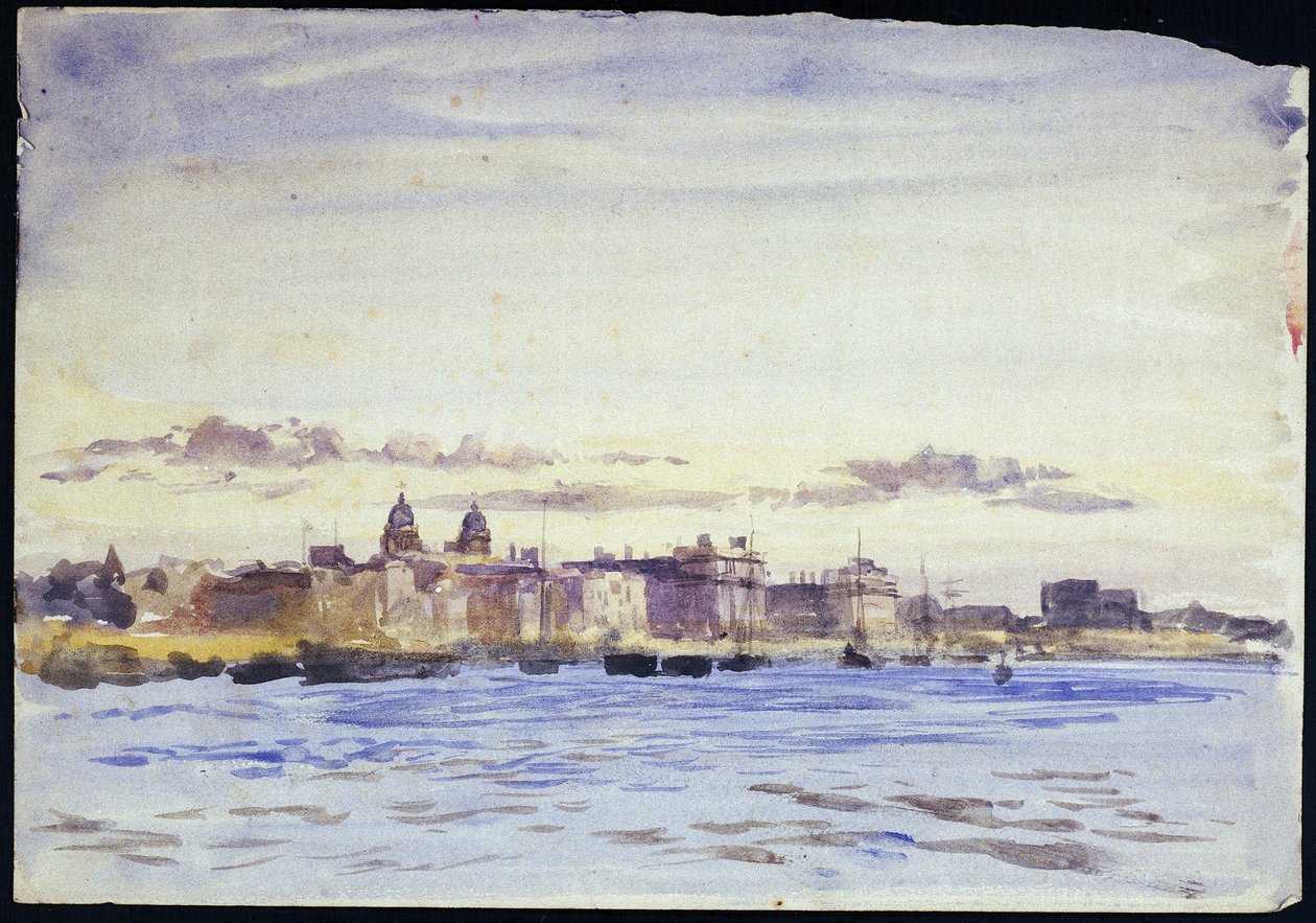 Ansicht des Royal Naval College in Greenwich (England) bei Sonnenuntergang, vom gegenüberliegenden Ufer in Blackwall von William Lionel Wyllie