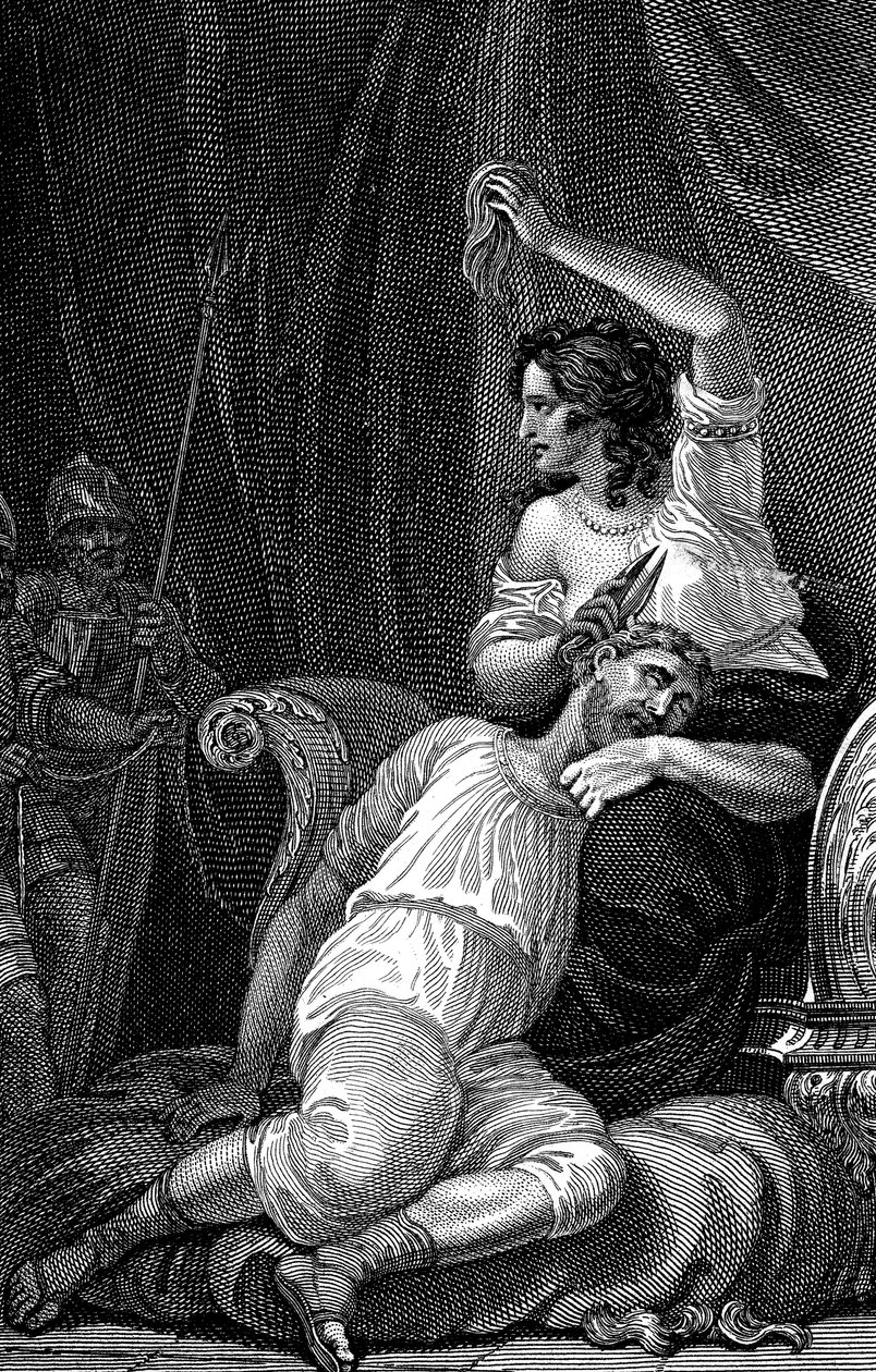 Delilah schneidet Samson die Haare ab und nimmt ihm so seine Kraft, 1820 von William Marshall Craig