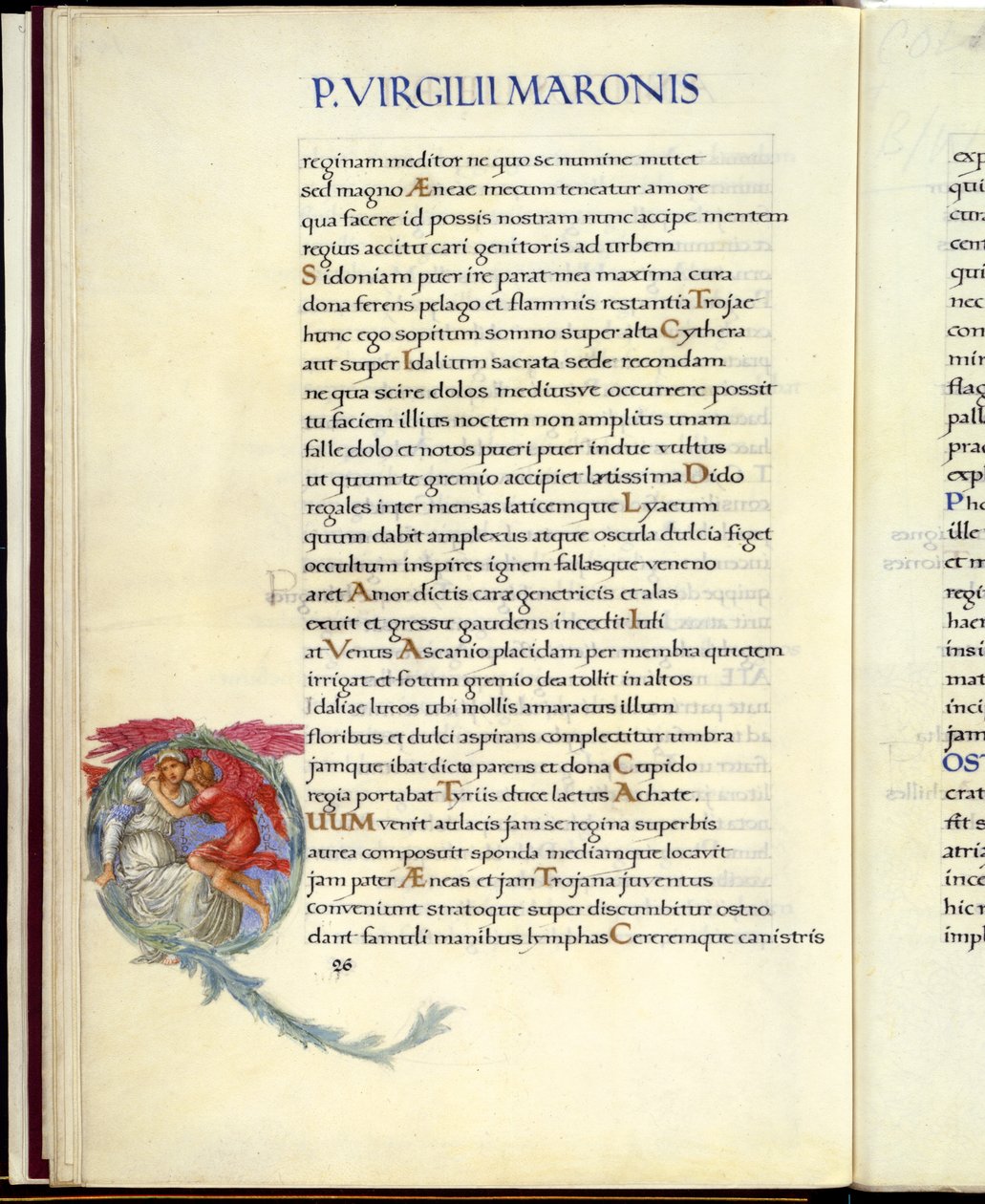 Dido und Amor, Seite 26 aus Virgils "Aeneis" von William Morris