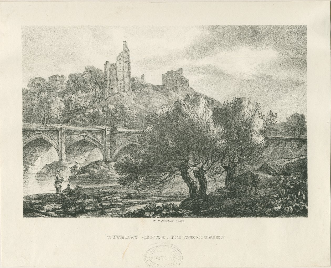 Tutbury Castle - Südansicht: Zinkografie, undatiert [frühes 19. Jahrhundert] von RC