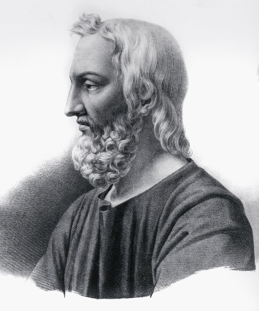 Porträt von Pedanius Dioscorides, griechischer Arzt, Botaniker und Apotheker, Gravur von Nicolas Toussaint Charlet