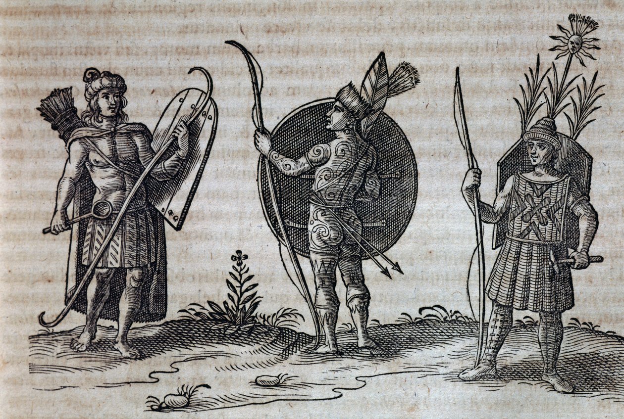 Typen von französischen kanadischen Indianern, Illustration aus Beschreibung von Nouvelle-France von Nicolas Toussaint Charlet