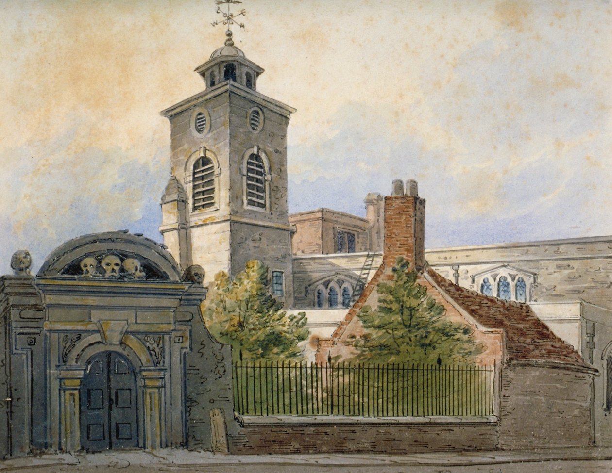 Ansicht der Kirche St. Olave, Hart Street, von Seething Lane, City of London, 1815 von William Pearson