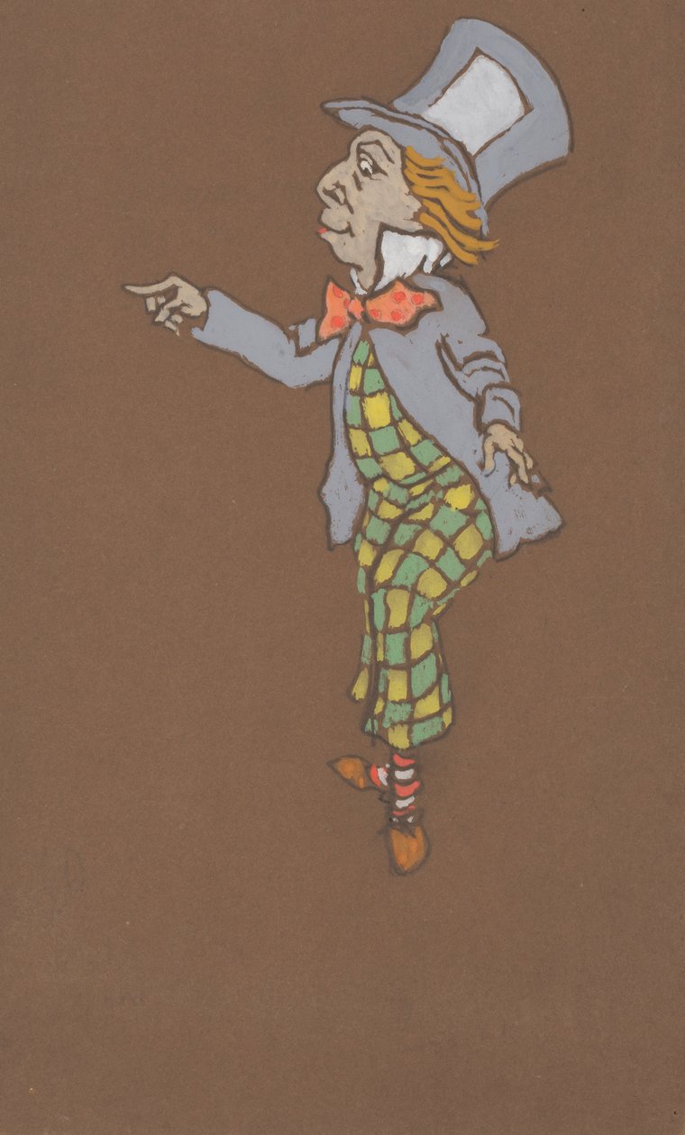 Kostümentwurf des verrückten Hutmachers für Alice im Wunderland von William Penhallow Henderson