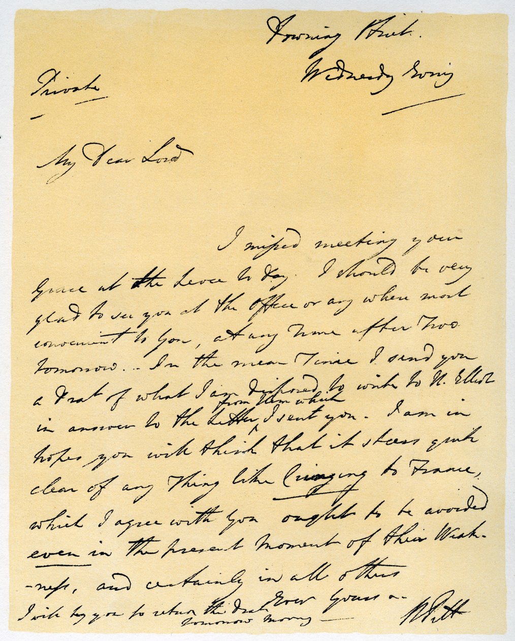 Brief von William Pitt dem Jüngeren, Oktober 1790 von William Pitt