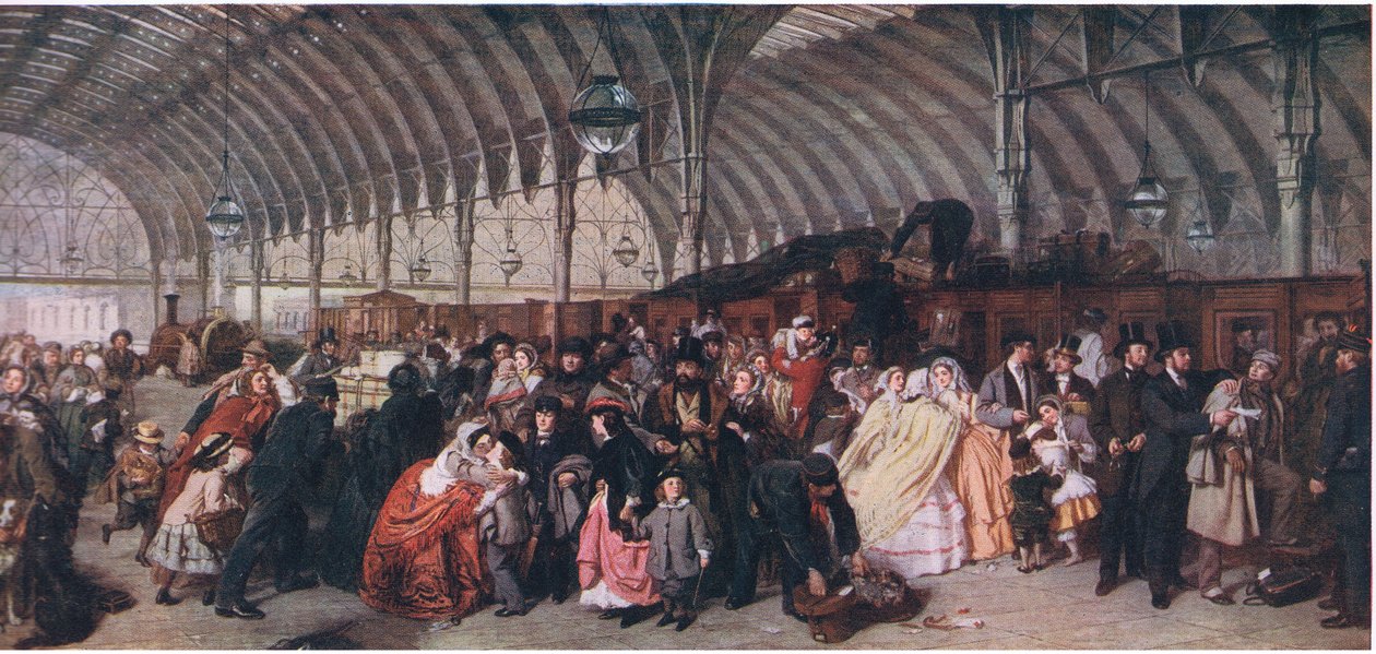 Der Bahnhof, aus Cassells Geschichte des britischen Volkes, veröffentlicht von der Waverley Book Company Limited, ca. 1940 von William Powell Frith