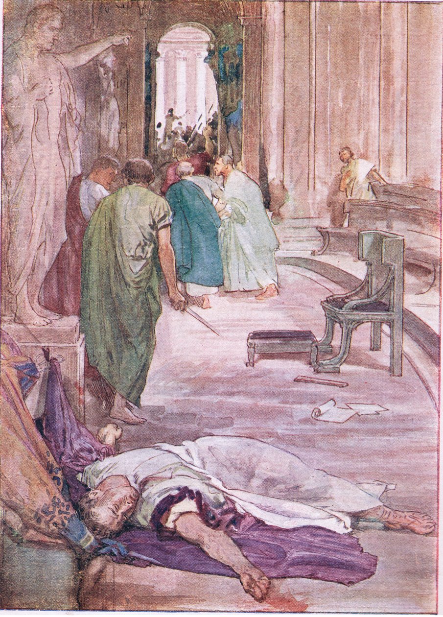 Die Ermordung Caesars, aus Plutarchs Leben, veröffentlicht von T C & E C Jack Ltd, 1920er Jahre von William Rainey