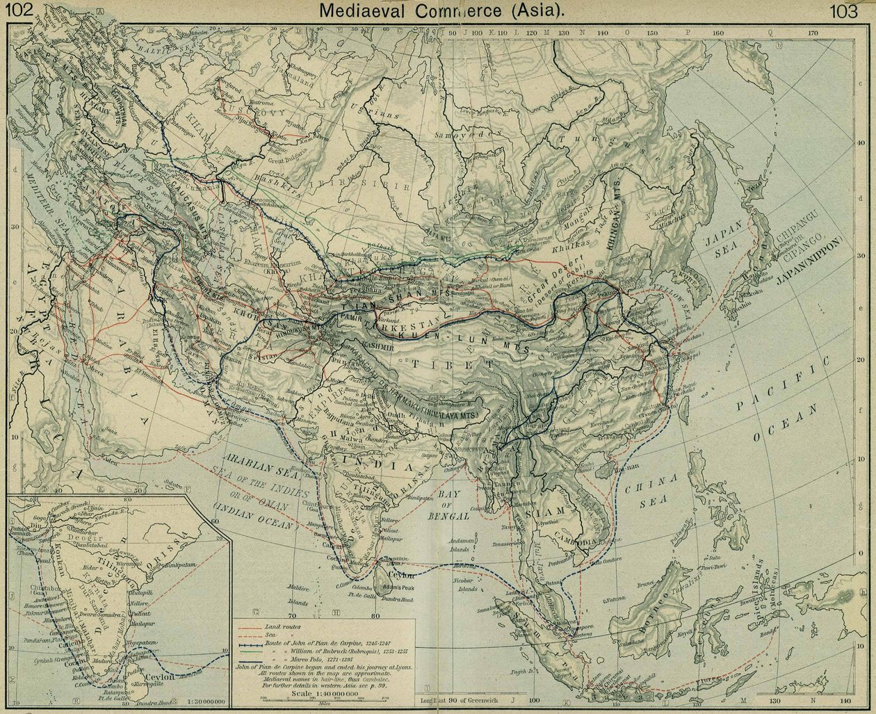Mittelalterlicher Handel in Asien. Aus dem Historischen Atlas von William Robert Shepherd