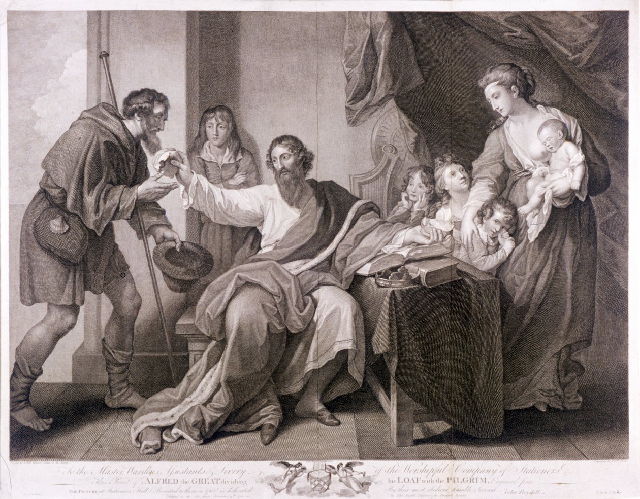 Alfred der Große teilt sein Brot mit dem Pilger, 1782 von William Sharpe