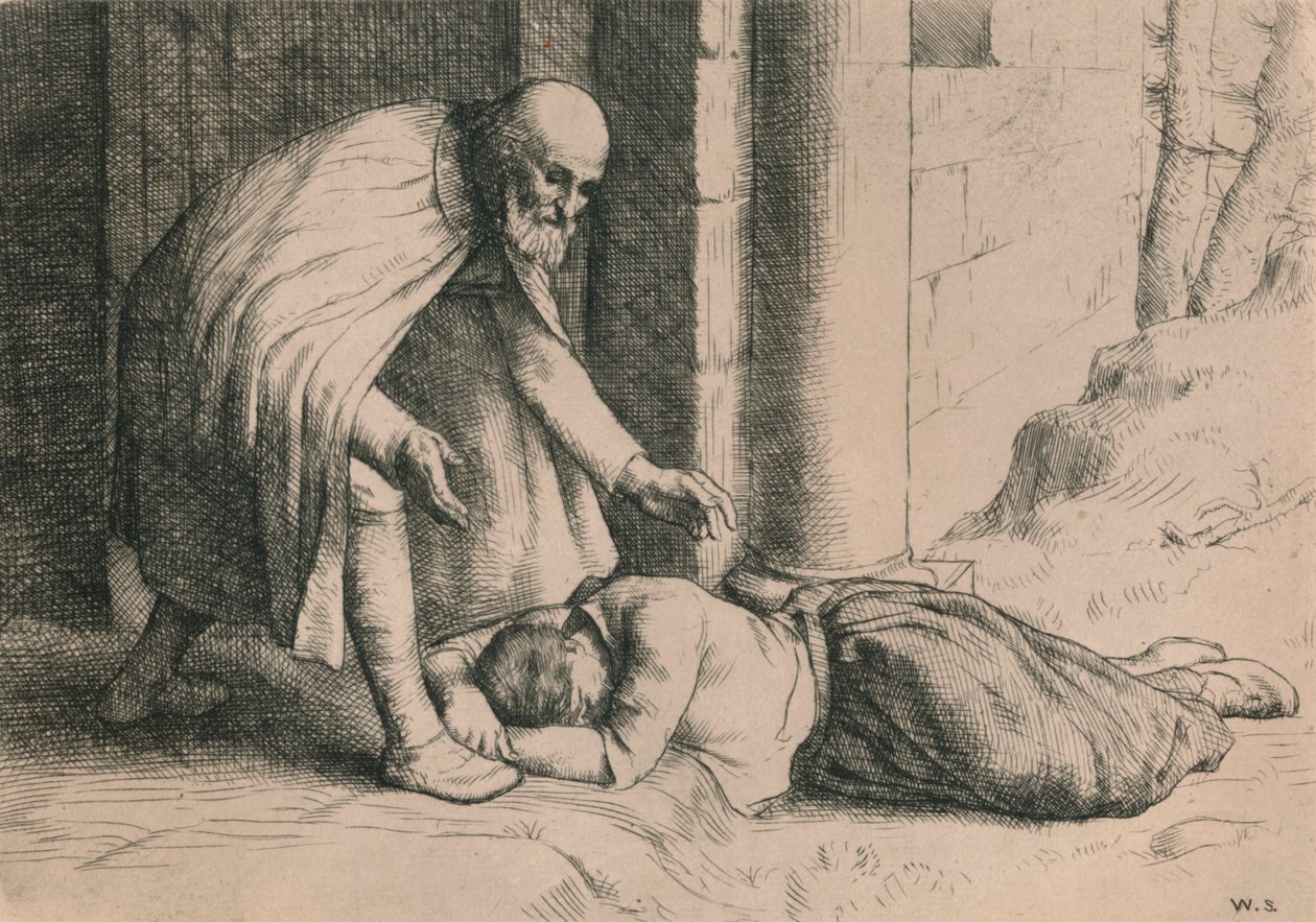 Barmherzigkeit sinkt vor dem Tor nieder, um 1916 von William Strang
