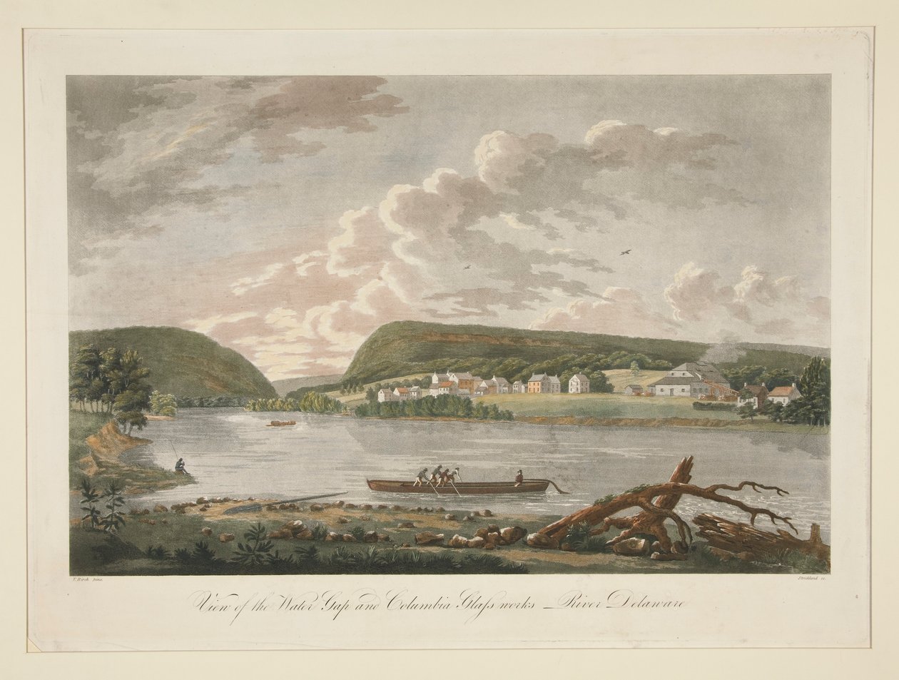 Ansicht des Water Gap und der Columbian Glassworks, Fluss Delaware von William Strickland