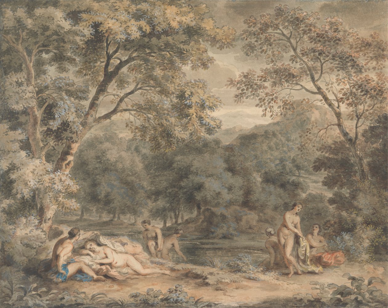 Nymphen baden in einer bewaldeten Lichtung von William Taverner