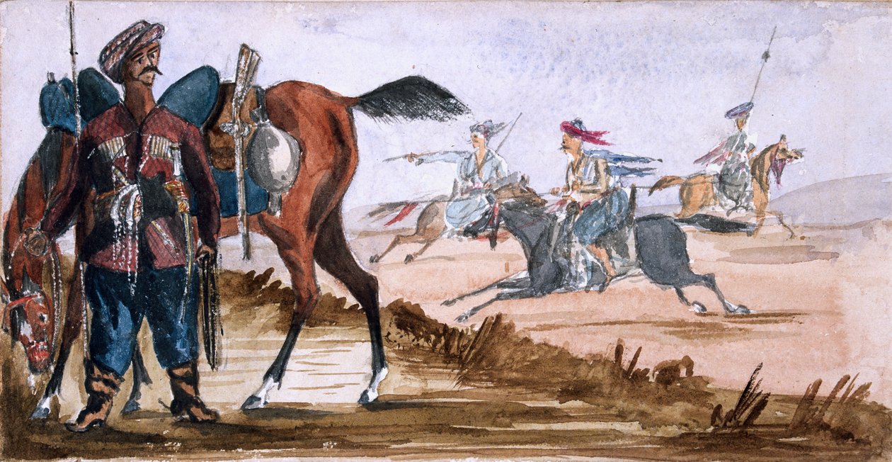Bashi Bazouk von Tscherkessien und andere beim Üben im Hintergrund von William Thomas Markham