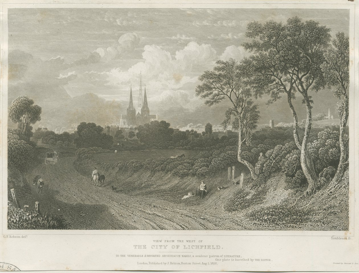 Lichfield Kathedrale - Westansicht von William Tombleson