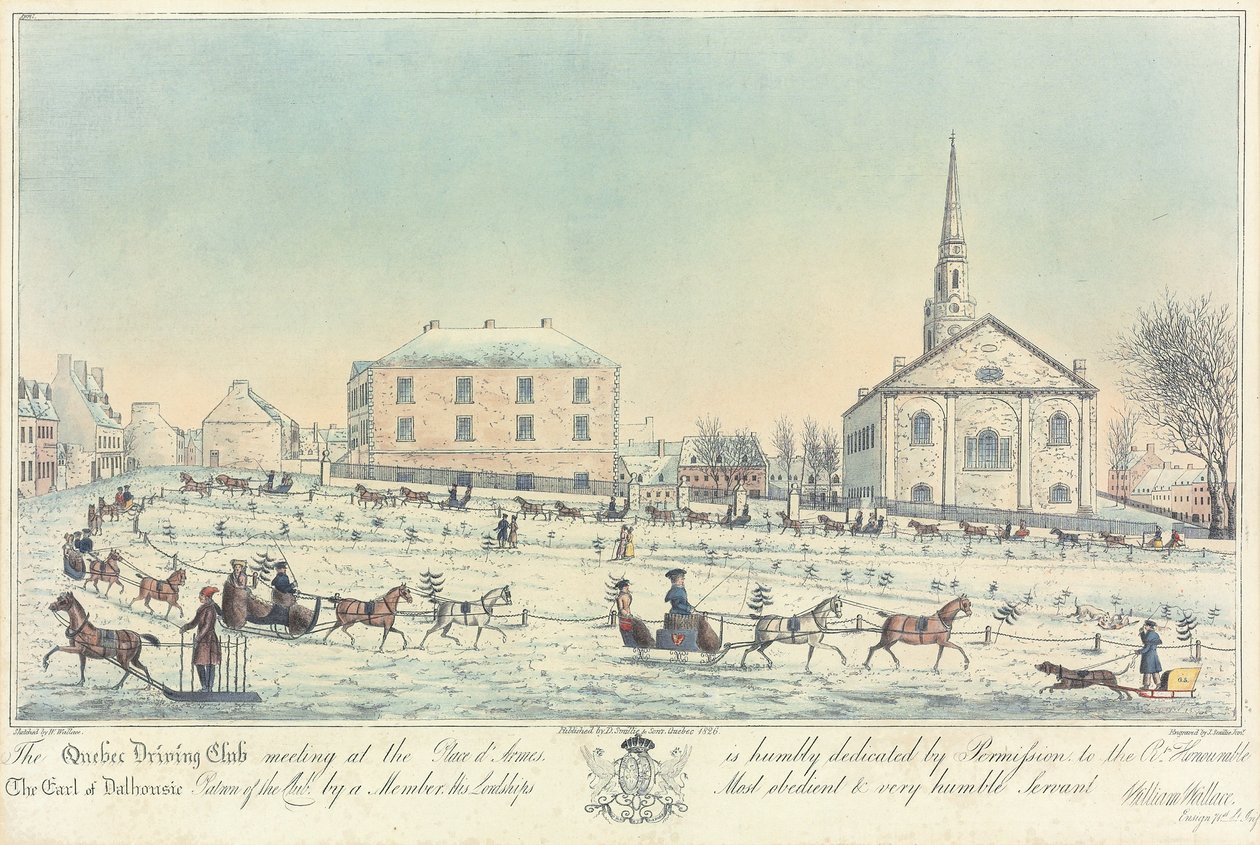Das Treffen des Quebec Driving Club auf dem Place d’Armes, graviert von J. Smillie Jr., 1826 von William Wallace