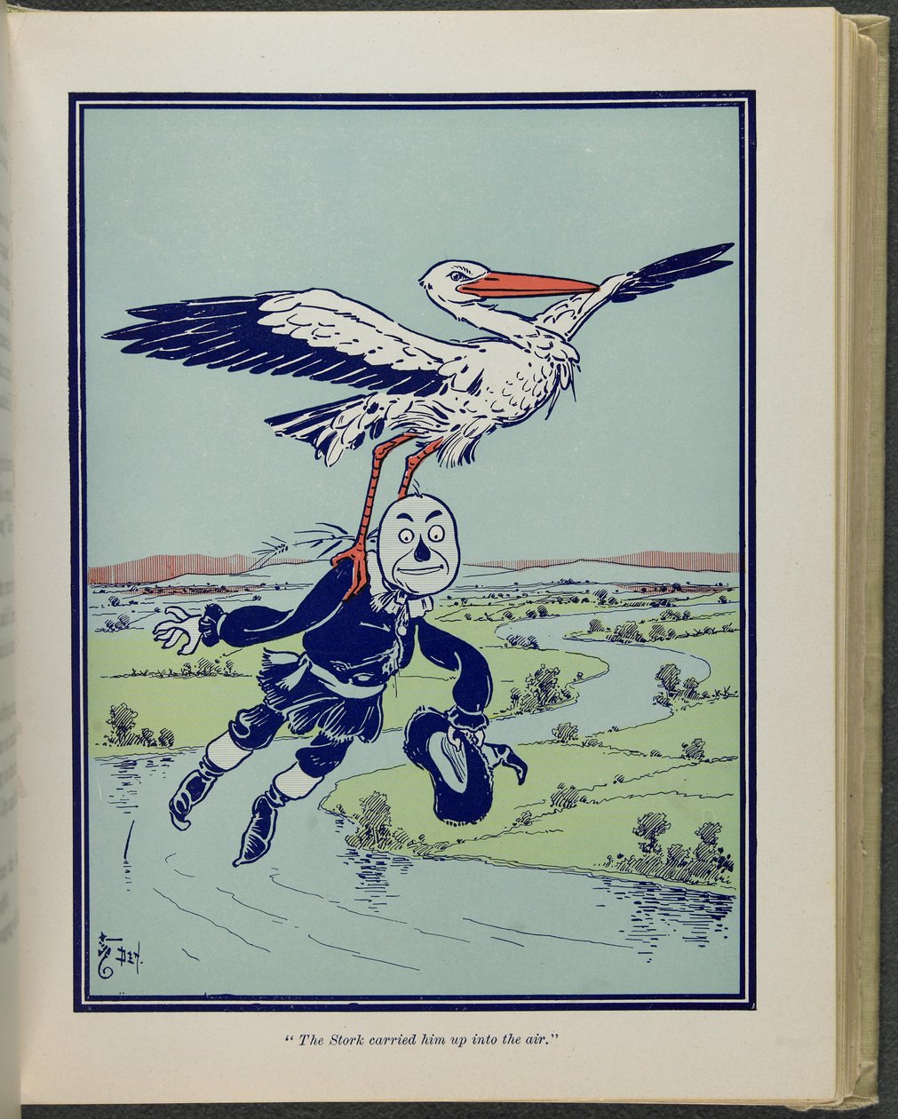"Der Storch trug ihn in die Luft", Illustration aus "Der wunderbare Zauberer von Oz" von Lyman Frank Baum von William Wallace Denslow