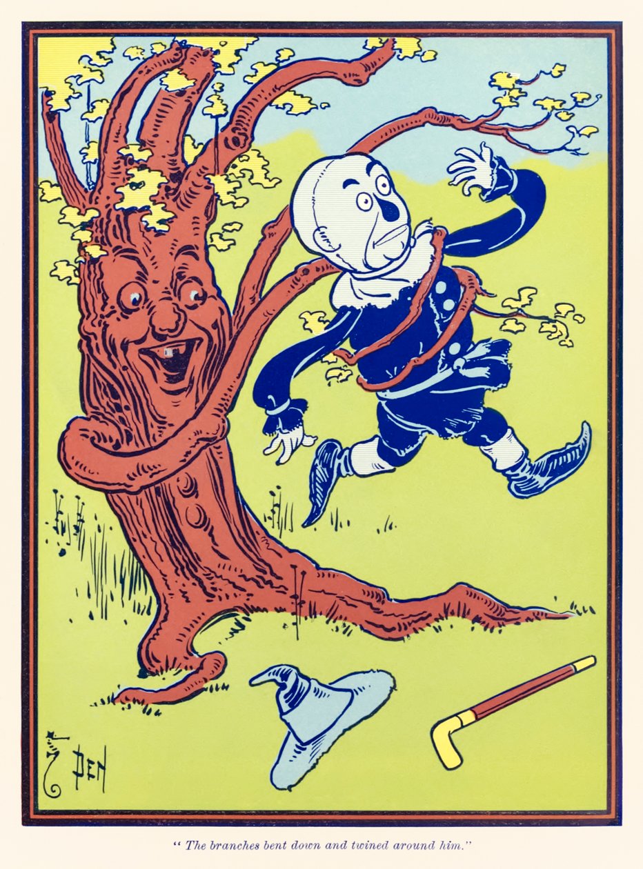 „Die Äste bogen sich herunter und wanden sich um ihn.“ aus „Der Zauberer von Oz“ von L. Frank Baum von William Wallace Denslow